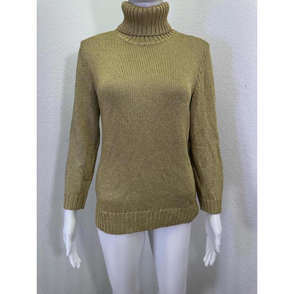 NEW Sz M Lauren Ralph Lauren Metallic Gold Turtleneck Sweater Pullover Holiday